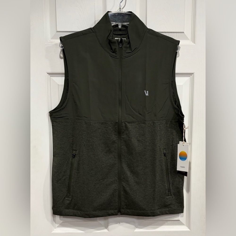 Vuori Men's Large Sunday Element Vest Kale Heather Green NWT Strecth Knit